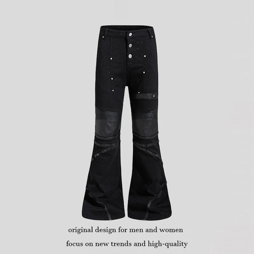 Damen ausgestellte Culotte-Hose mit Biker‑Nähten, hohem Bund und Patchwork‑Einsätzen Shop Nory