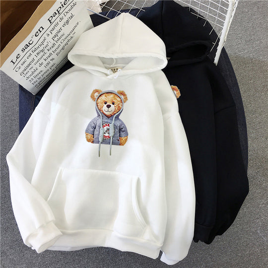 Unisex nan lässiger Oversize Kapuzenpullover mit Teddy-Frontprint, Kängurutasche und weichem Fleece-Innenfutter Shop Nory