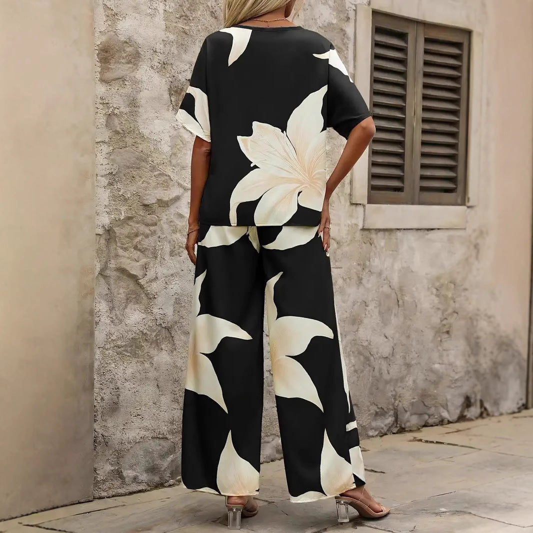 Damen Eleganter Jumpsuit mit floralen Mustern und weitem Bein
