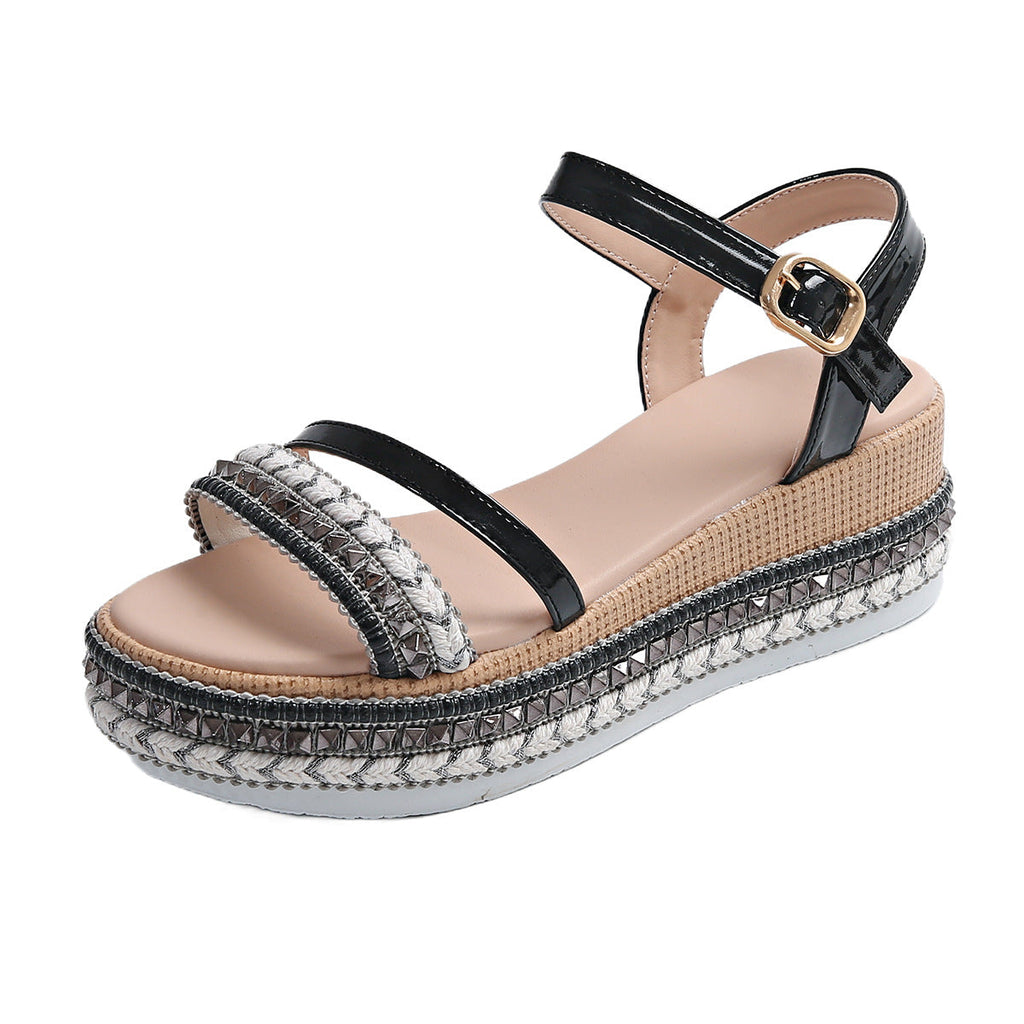 Damen Riemensandalen mit modischer Schmuckverzierung und Plateau-Rand