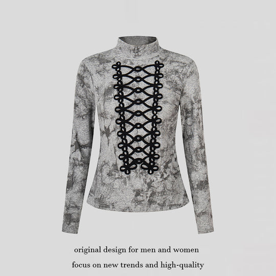 Damen Langarm-Shirt mit Stehkragen und dekorativer Kordel‑Applikation Shop Nory