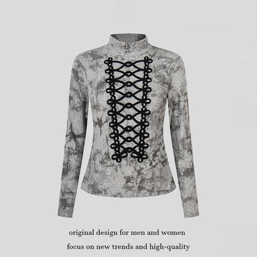 Damen Langarm-Shirt mit Stehkragen und dekorativer Kordel‑Applikation Shop Nory