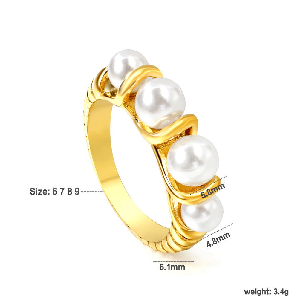 Damen verstellbarer Goldplattierter Edelstahlring mit Perlenbesatz Shop Nory