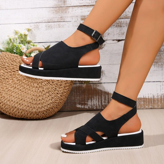 Damen Komfortable Wedge-Sandaletten mit doppeltem Riemendesign