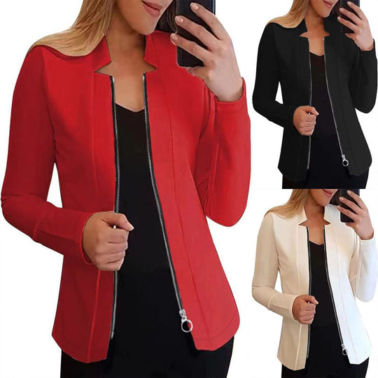 Damen Moderne Blazerjacke mit Asymmetrischem Reißverschluss und Figurbetontem Schnitt