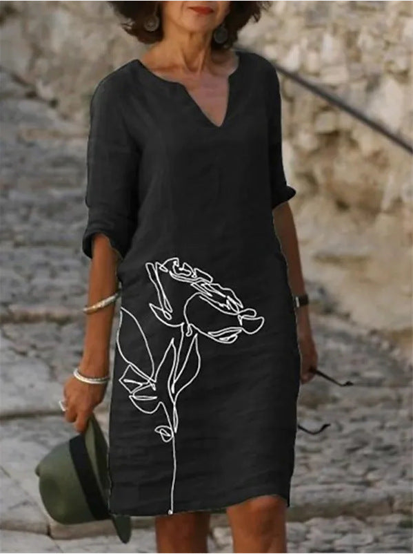 Damen Freizeitkleid mit floralem Design und V-Ausschnitt