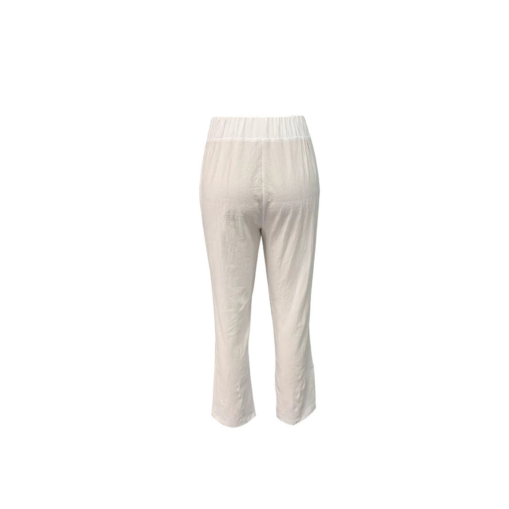 Damen Leichte und luftige Leinenhose mit elastischem Hüftbund und Seitentaschen ShopNory