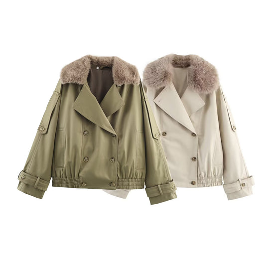 Damen Kurzjacke im Blouson‑Trenchstil mit abnehmbarem Kunstfellkragen Shop Nory