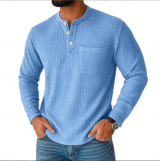 Herren Langarm Henley mit Waffelstruktur und Brusttasche thermisches Langarmshirt Shop Nory