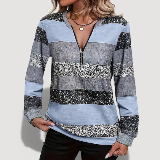 Damen Modischer Zip-Pullover mit grafischem Muster