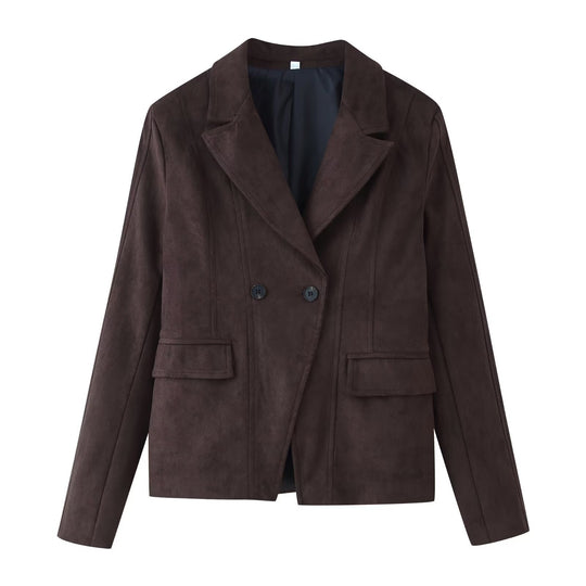Damen Taillierter Velours‑Imitatblazer mit Doppelreiher und Pattentaschen Shop Nory