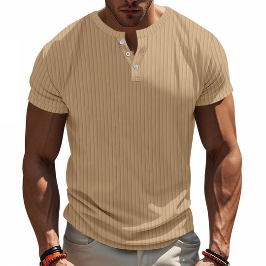 Herren Kurzarm Henley-Shirt mit Streifenmuster und praktischen Knöpfen
