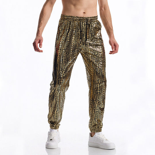 Herren Tapered Jogginghose mit elastischem Bund, Kordelzug und metallischem Kreisprint Shop Nory