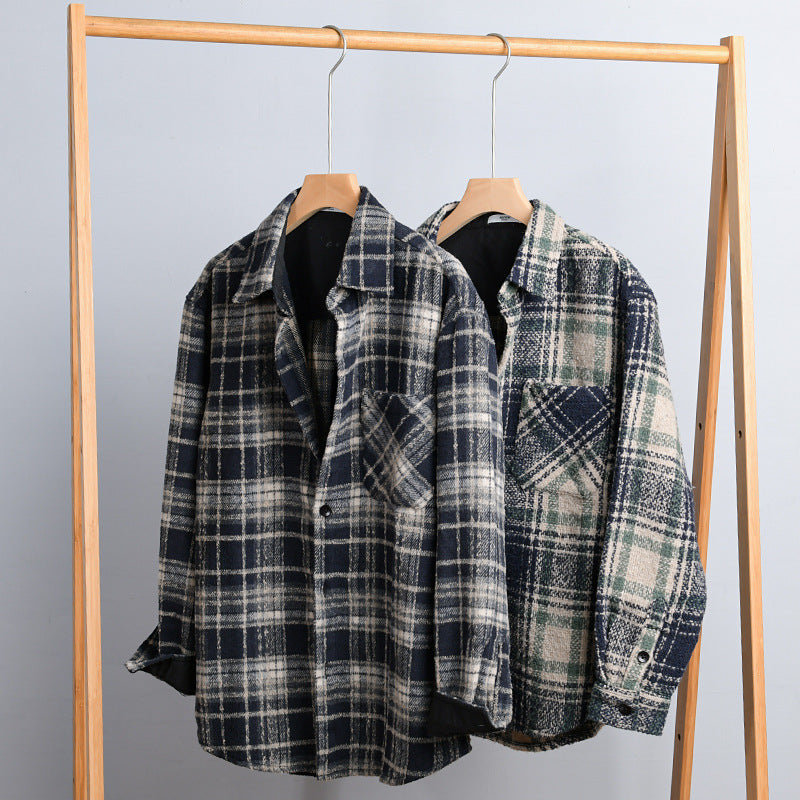Herren Karierter Overshirt aus Teddyfleece mit aufgesetzter Brusttasche und verdeckter Knopfleiste Shop Nory
