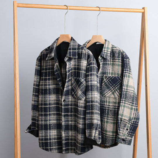 Herren Karierter Overshirt aus Teddyfleece mit aufgesetzter Brusttasche und verdeckter Knopfleiste Shop Nory