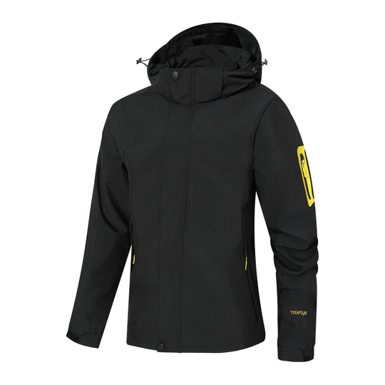 Herren Wasserdichte Softshell-Outdoorjacke mit Kapuze, Ärmel-Reißverschlusstasche und winddichter Membran Shop Nory