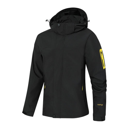 Herren Wasserdichte Softshell-Outdoorjacke mit Kapuze, Ärmel-Reißverschlusstasche und winddichter Membran Shop Nory
