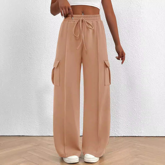Damen Weite Cargo-Loungehose mit Tunnelzugbund und aufgesetzten Pattentaschen Shop Nory
