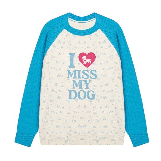 Damen Strickpullover mit Raglanärmeln, Allover-Hundemotiv und Statement-Print Shop Nory