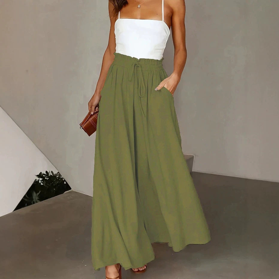 Damen Weite Maxipalazzo-Hose mit Paperbag-Bund, Kordelzug und Seitentaschen Shop Nory