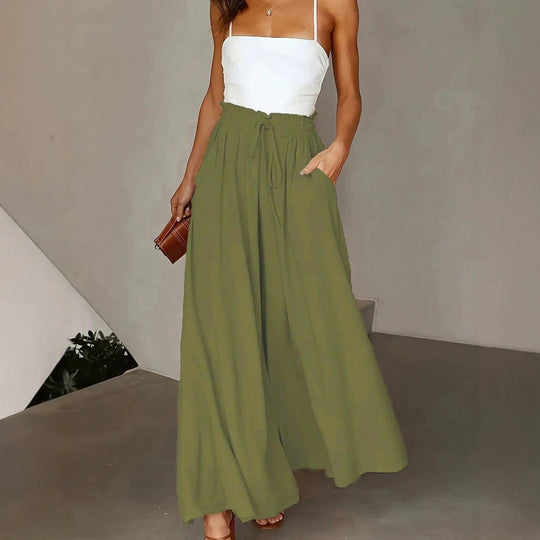 Damen Weite Maxipalazzo-Hose mit Paperbag-Bund, Kordelzug und Seitentaschen Shop Nory