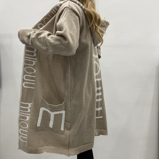 Damen Kapuzen-Cardigan im Oversize-Strick mit Logobordüre Shop Nory