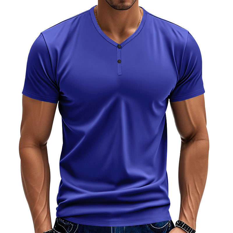 Herren Kurzarm Henley-T-Shirt mit strukturiertem V-Ausschnitt