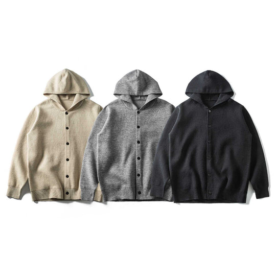 Unisex Leichte Kapuzen‑Strickjacke mit Druckknopfleiste und Rippbündchen Shop Nory