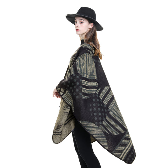 Damen Jacquard‑Ruana mit grafischem Muster und Kettelkante Shop Nory