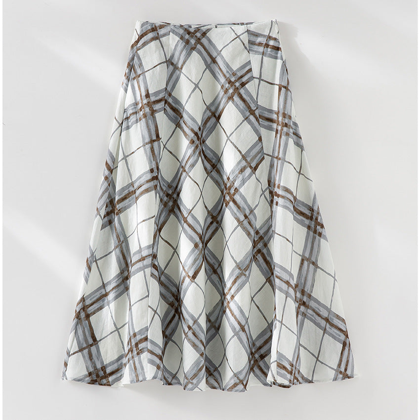 Damen A‑Linien‑Midirock mit hoher Taille und aquarelligem Karomuster Shop Nory