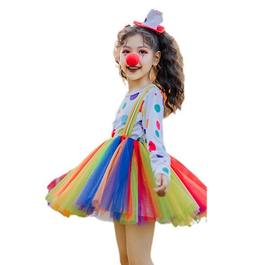 Mädchen Clownkostüm mit bunten Punkten und Tüllrock Shop Nory