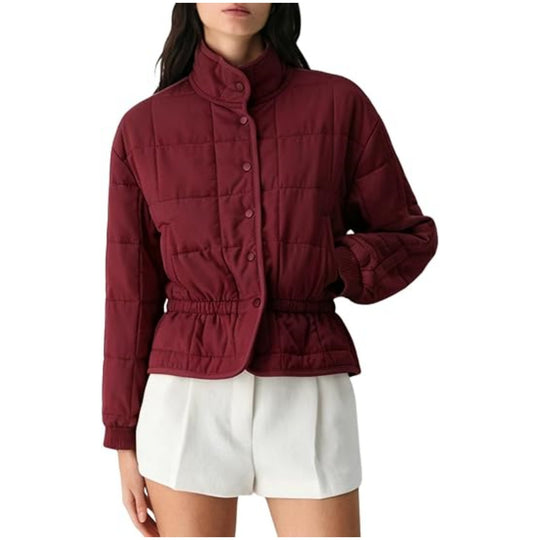 Damen Kurz geschnittene Steppjacke mit Stehkragen und Taillengummi Shop Nory