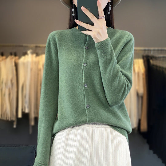 Damen Leichter Feinstrick-Cardigan mit Kaschmir‑Optik, Rundhalsausschnitt und verdeckter Knopfleiste Shop Nory