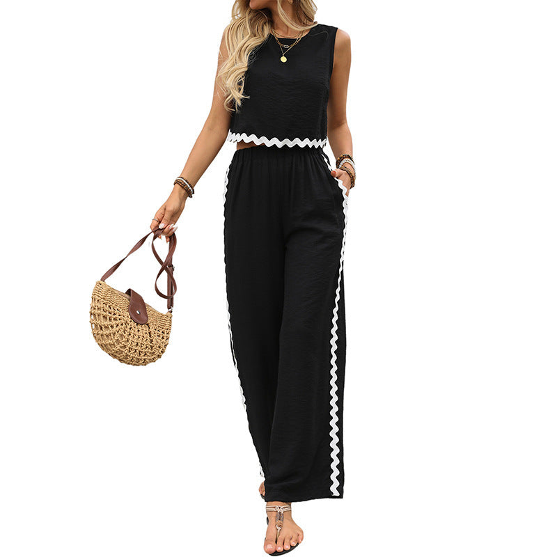 Damen Lässiger Crop Top und Weite Hose Set Shop Nory