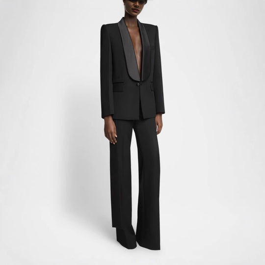 Damen Elegantes Smokingset mit Satin-Schalkragen und weitem Palazzohosen-Schnitt Shop Nory