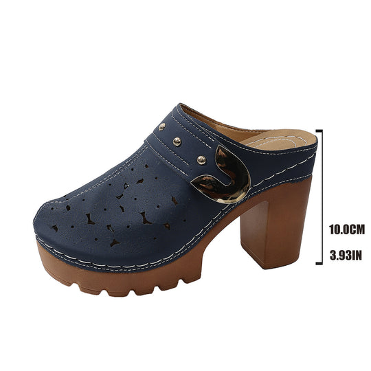 Damen Plateau-Clogs mit floralem Perforationsmuster, dekorativer Metallschnalle und hohem Blockabsatz Shop Nory