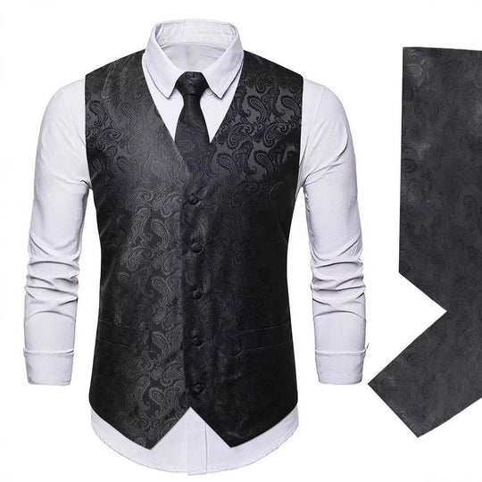 Herren Paisley Satin Anzugweste Set mit Krawatte und Einstecktuch Shop Nory