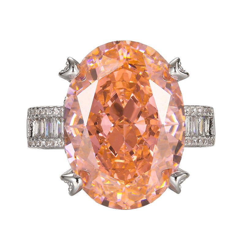Luxuriöser ovaler Morganit Solitär-Verlobungsring mit Diamanten-Pavé-Platinband