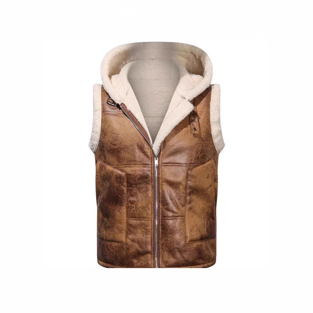 Herren Kapuzenweste im Lammfell‑Look mit Teddyfutter, Reißverschluss und großen Pattentaschen Shop Nory