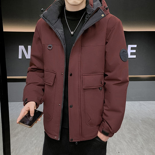 Herren Wattierter Kurzparka mit Kapuze winddicht wasserabweisend und Multifunktionstaschen Shop Nory
