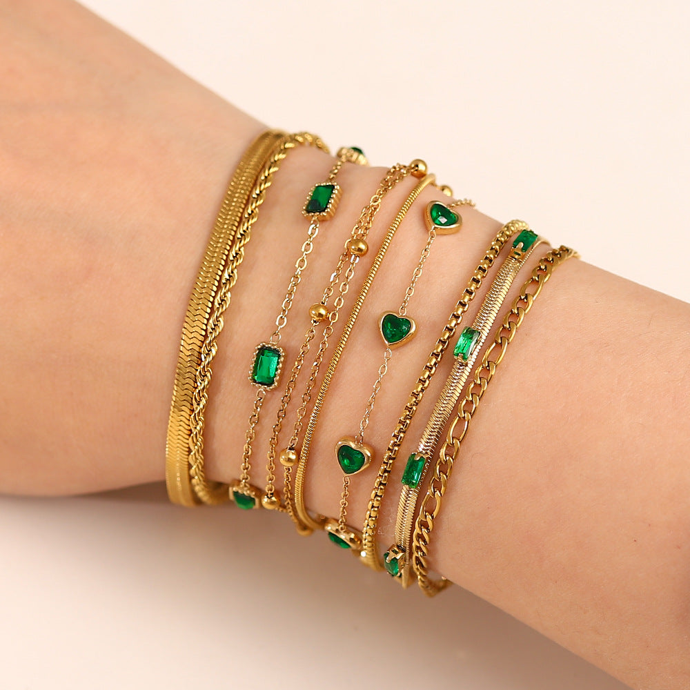 Damen Armband mit funkelnden grünen Kristallelementen und verstellbarem Verschluss Shop Nory