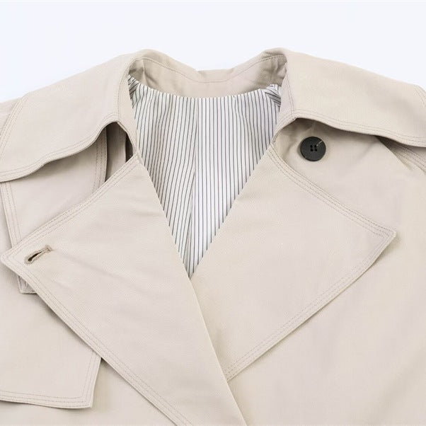 Damen Kurz geschnittener Oversized Trenchcoat mit Taillengürtel und doppelreihiger Knopfleiste Shop Nory