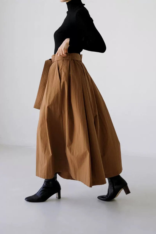 Damen Weite Culotte‑Hosenrock mit Kellerfalten und Bindegürtel Shop Nory