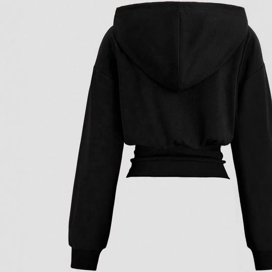 Damen Kurz geschnittener Kapuzenpullover mit tailliertem Rippenbund Shop Nory