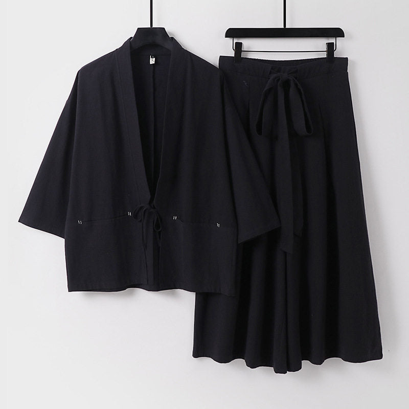 Damen Zweiteiliges Kimono-Set mit Kurzjacke und fließendem Midirock Shop Nory