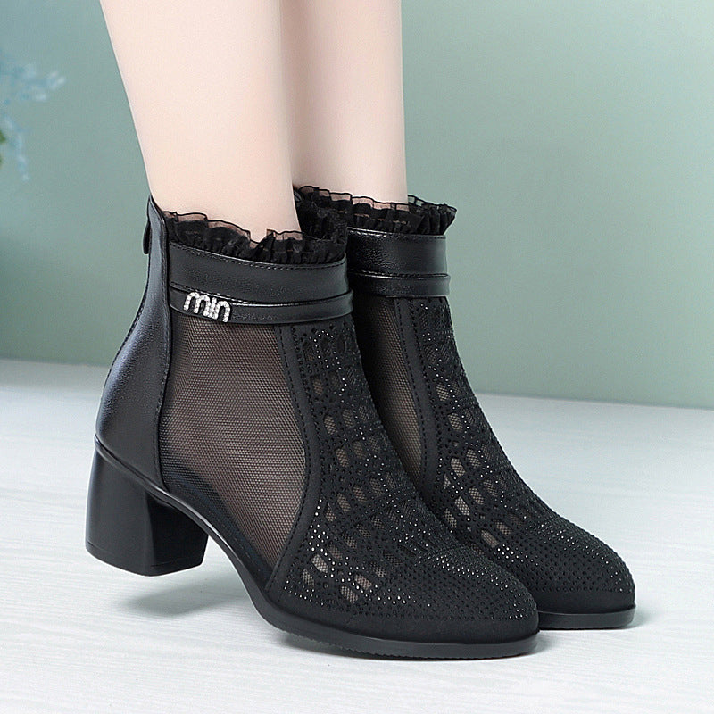 Damen Modische Ankle Boots mit durchscheinendem Netzdesign und elegantem Glitzereinlagen Shopnory
