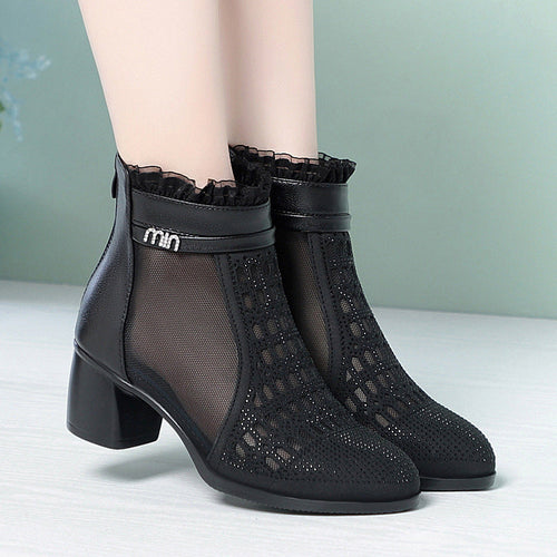 Damen Modische Ankle Boots mit durchscheinendem Netzdesign und elegantem Glitzereinlagen Shopnory