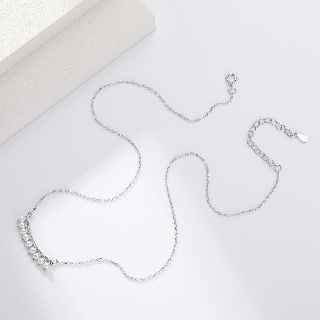 Damen Halskette mit feinem Zirkonschmuck und Perlenakzenten Shop Nory