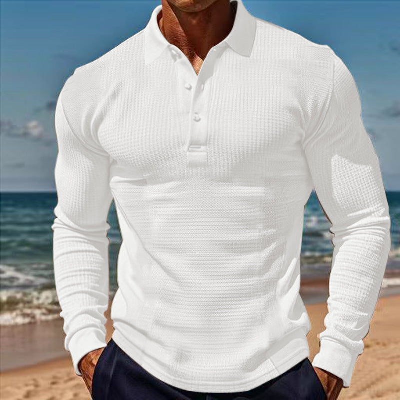 Herren Langarm-Henley-Shirt aus atmungsaktivem Strukturmaterial mit dekorativen Knöpfen
