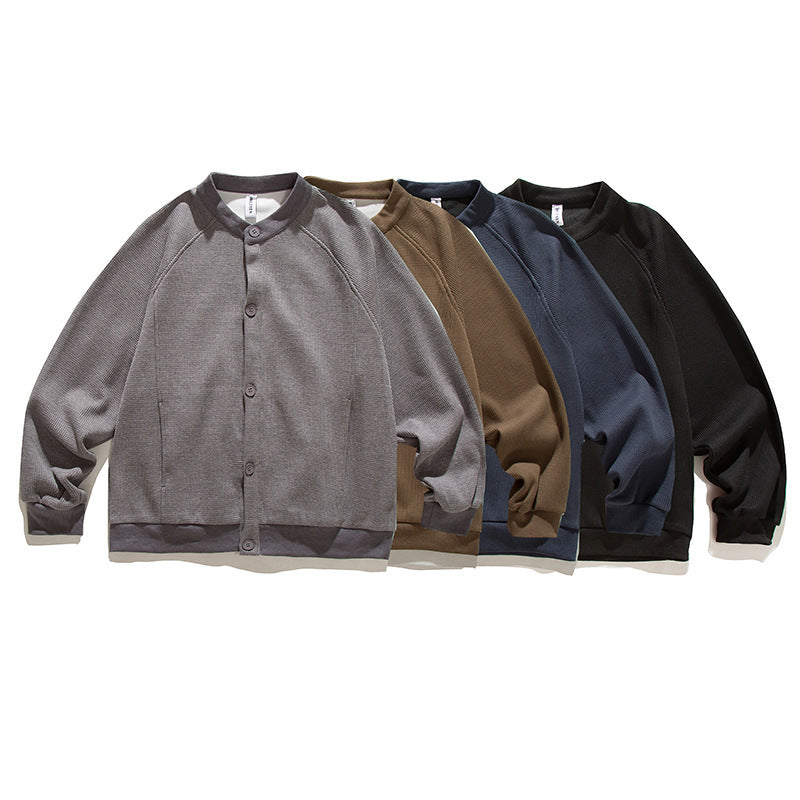Herren Waffelstruktur-Strickjacke im Bomberstil mit Raglanärmeln und Knopfleiste Shop Nory